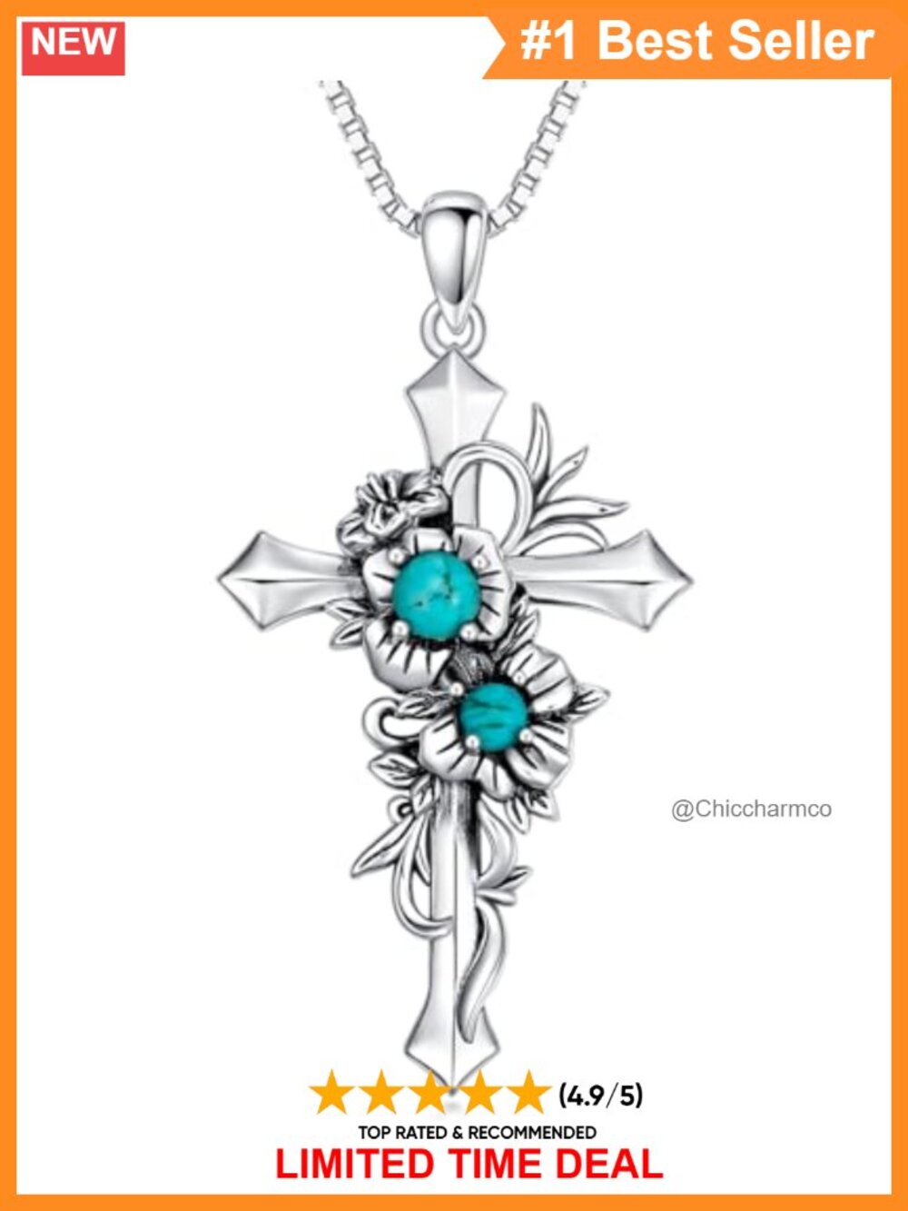 Turquoise Cross Necklace Sterling Silver Pendant Necklace